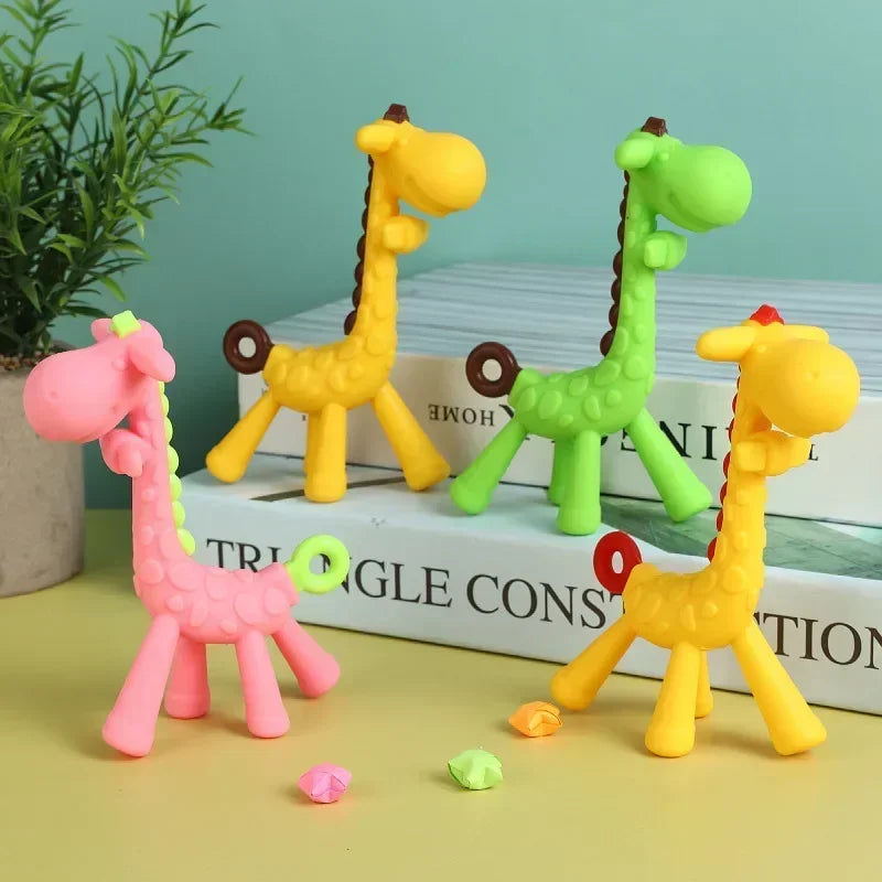 "Cute Baby Giraffe Silicone Teether - Soft Pain Relief Molar Toy"