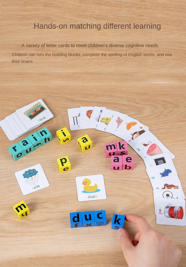 Montessori Wooden Word Spelling & Alphabet Learning Game for Preschoolers - Interactive Reading & Letter Matching Building Blocks Toy with 40 Flash Cards for Early Vocabulary & Toddler Education