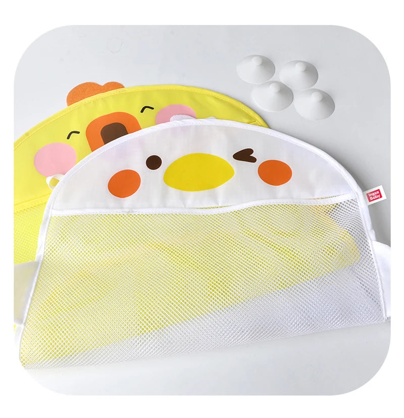 Cute Cartoon Duck Baby Bath Toy Storage Mesh Bag - Breathable Quick-Dry Hanging Net Organizer with Strong Suction Cups for Bathroom Toys, Beach Sand Toys & Kids Accessories