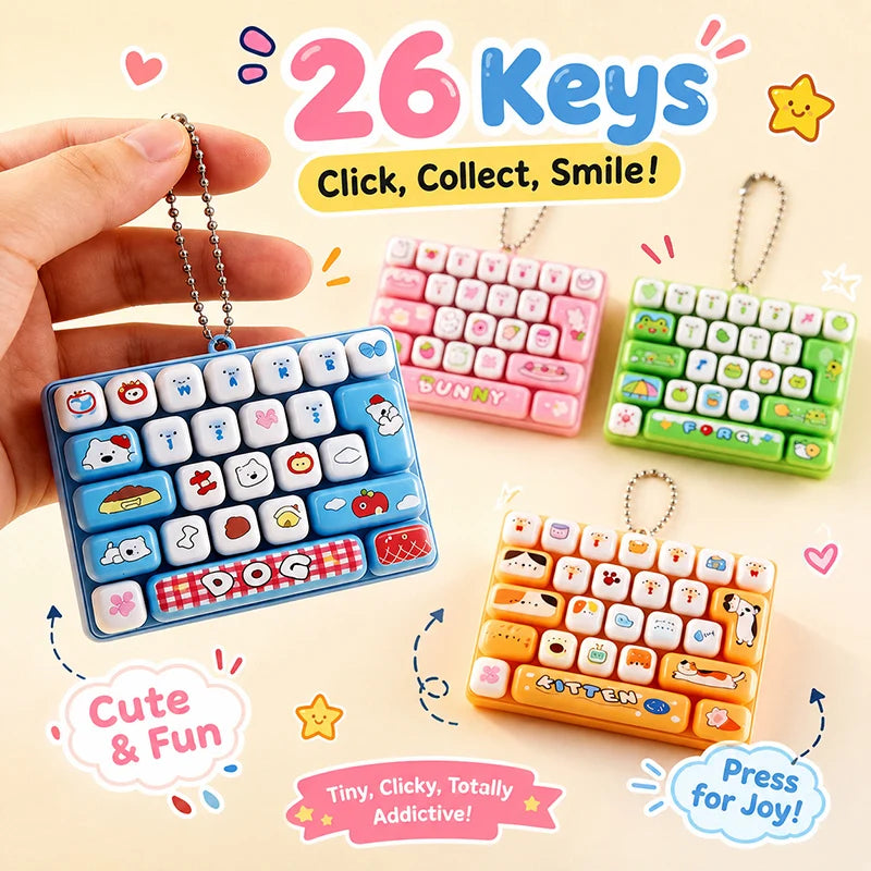 Mini 26-Key Mechanical Keyboard Keychain Fingertip Fidget Clicker Cute Backpack Hanging Charm For Gift