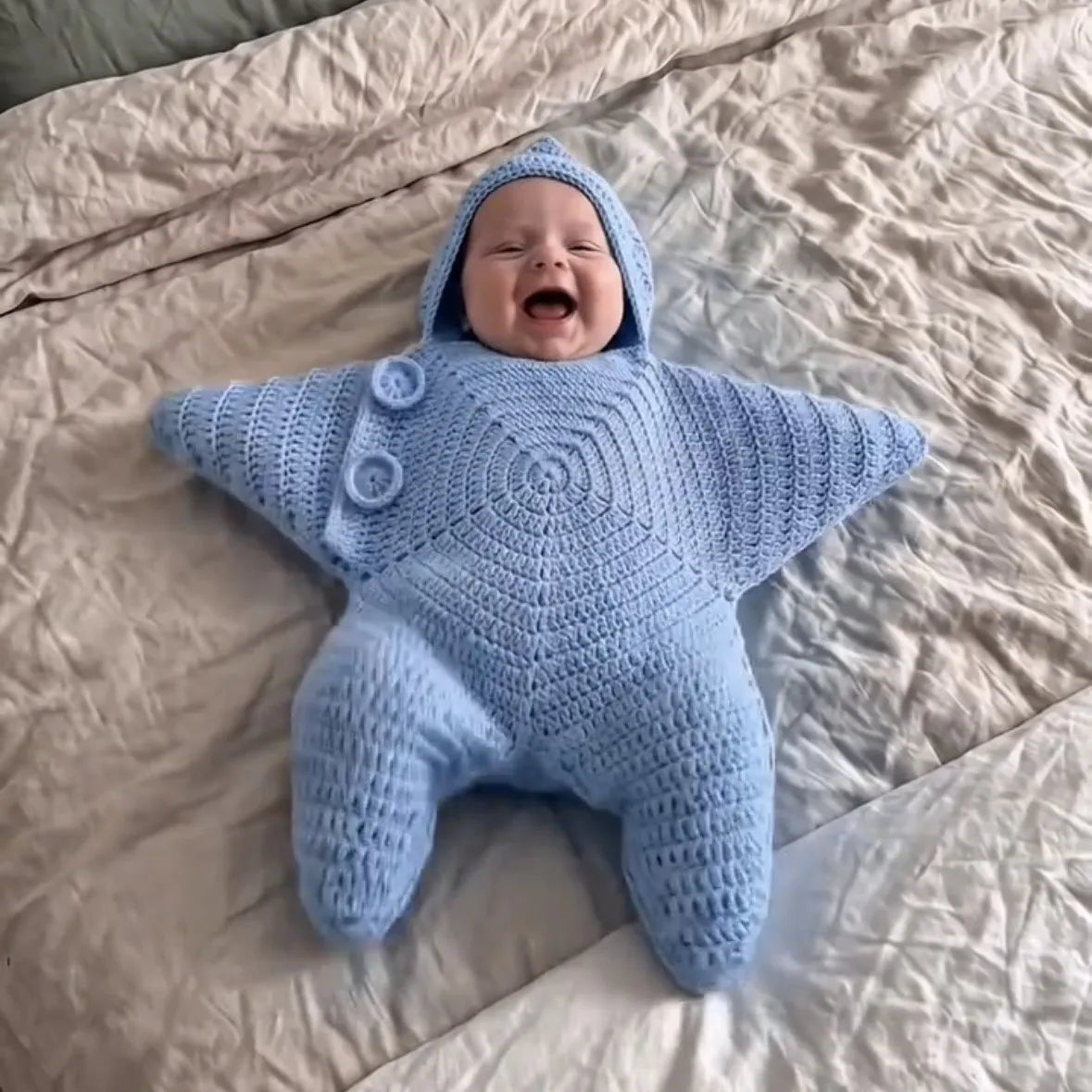 Cozy Winter Hand-Crocheted Starfish Baby Romper