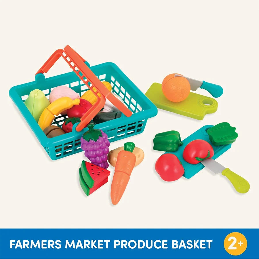 Kids Kitchen Cutting Play Food Set - Pretend Fruits & Vegetables with Storage Basket