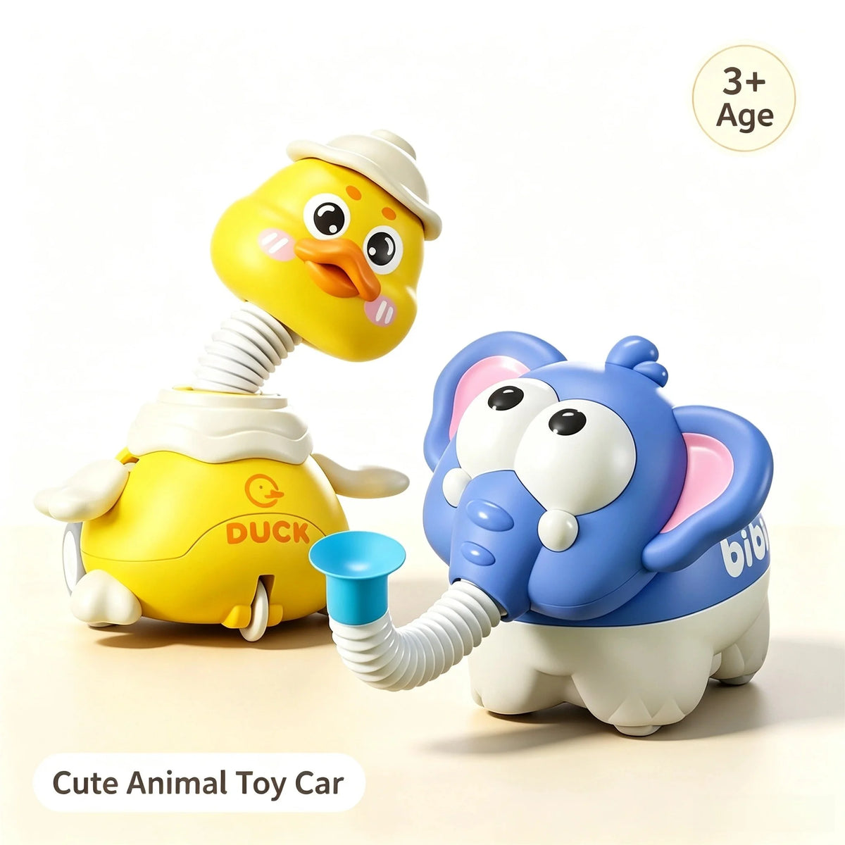 Cute Duck & Elephant Whistle Toy - Expandable Sensory Tube & Inertia Car