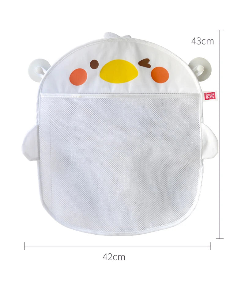 Cute Cartoon Duck Baby Bath Toy Storage Mesh Bag - Breathable Quick-Dry Hanging Net Organizer with Strong Suction Cups for Bathroom Toys, Beach Sand Toys & Kids Accessories