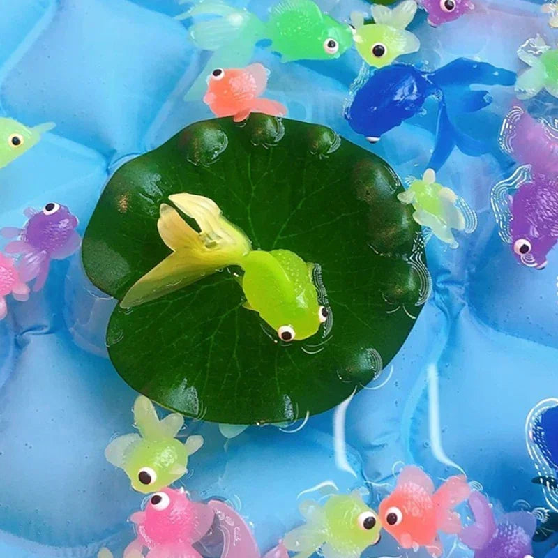 Cute Kawaii Floating Rubber Goldfish Bath Toys for Toddlers - 6-Piece Soft Squeaky Water Play Set, Sensory Animal Bathing Shower Toys & Fun Pool Party Gifts for Kids