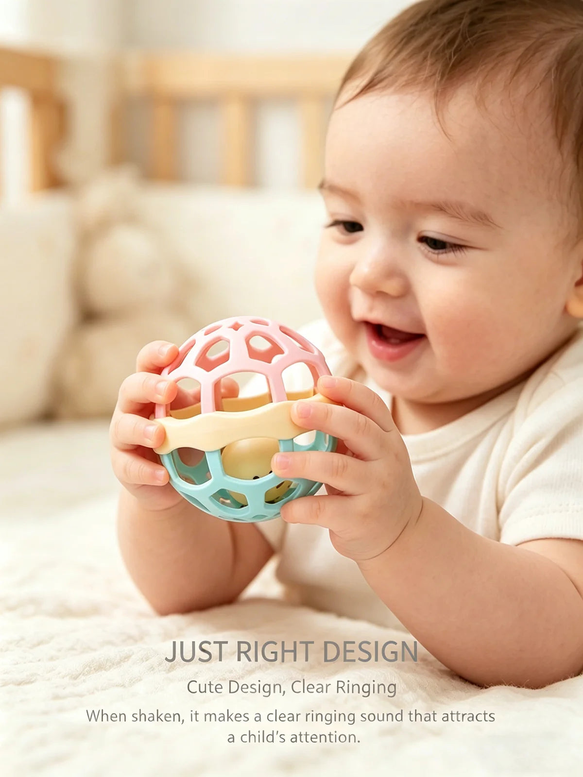 0-12 Months Baby Rotating Rattle Ball Toy Silicone Teether Grasping Activity Sensory Learning Gift