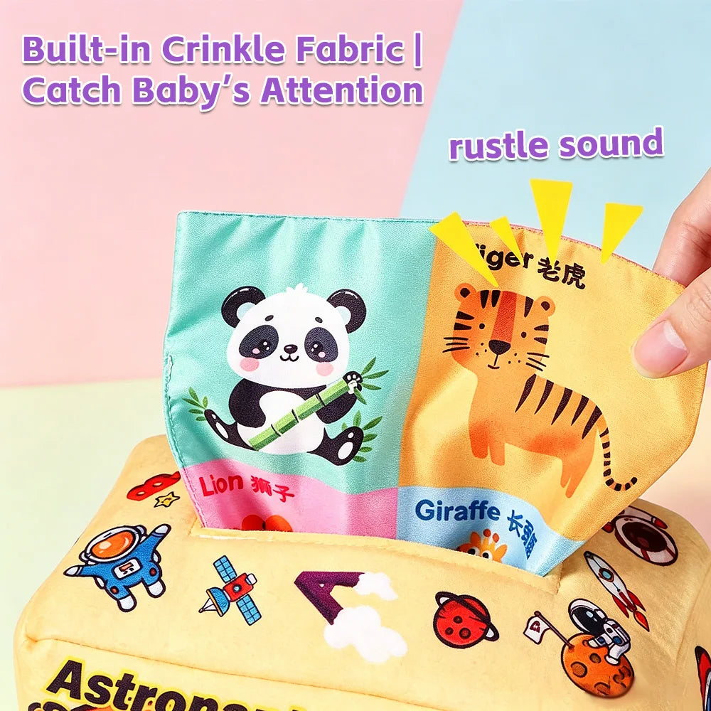 Soft Plush Tissue Box Toy for Babies – Fine Motor Skills Training & Early Educational Learning Puzzle Toy, Perfect Holiday Gift for Kids