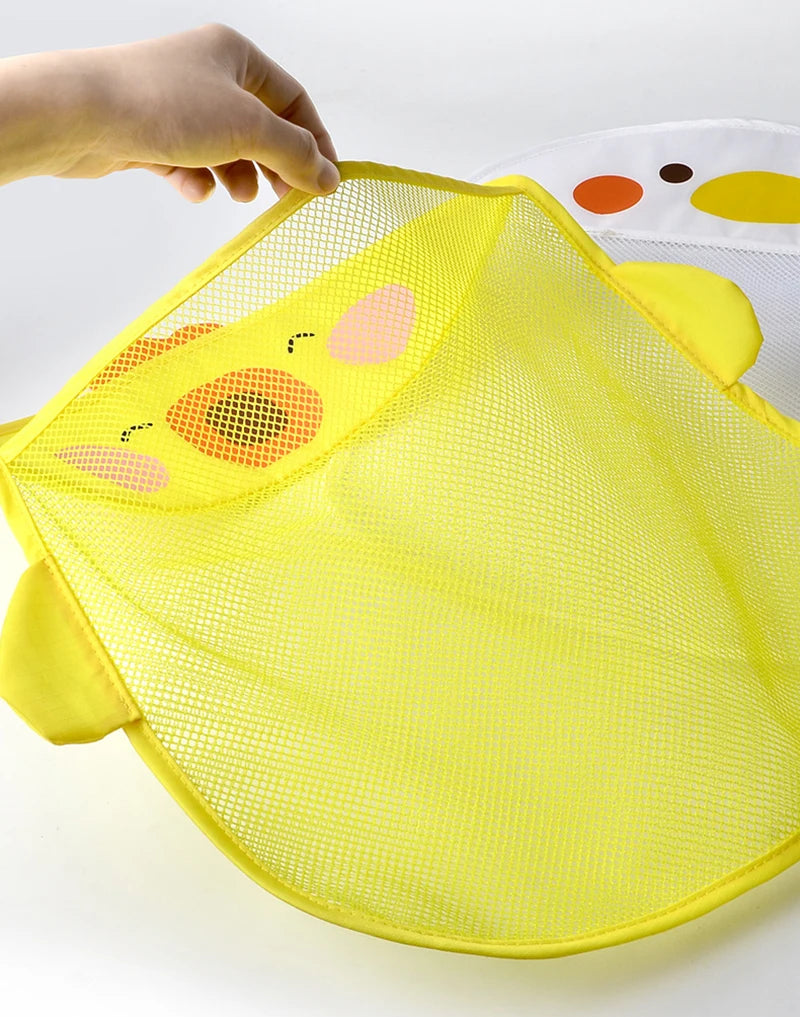 Cute Cartoon Duck Baby Bath Toy Storage Mesh Bag - Breathable Quick-Dry Hanging Net Organizer with Strong Suction Cups for Bathroom Toys, Beach Sand Toys & Kids Accessories