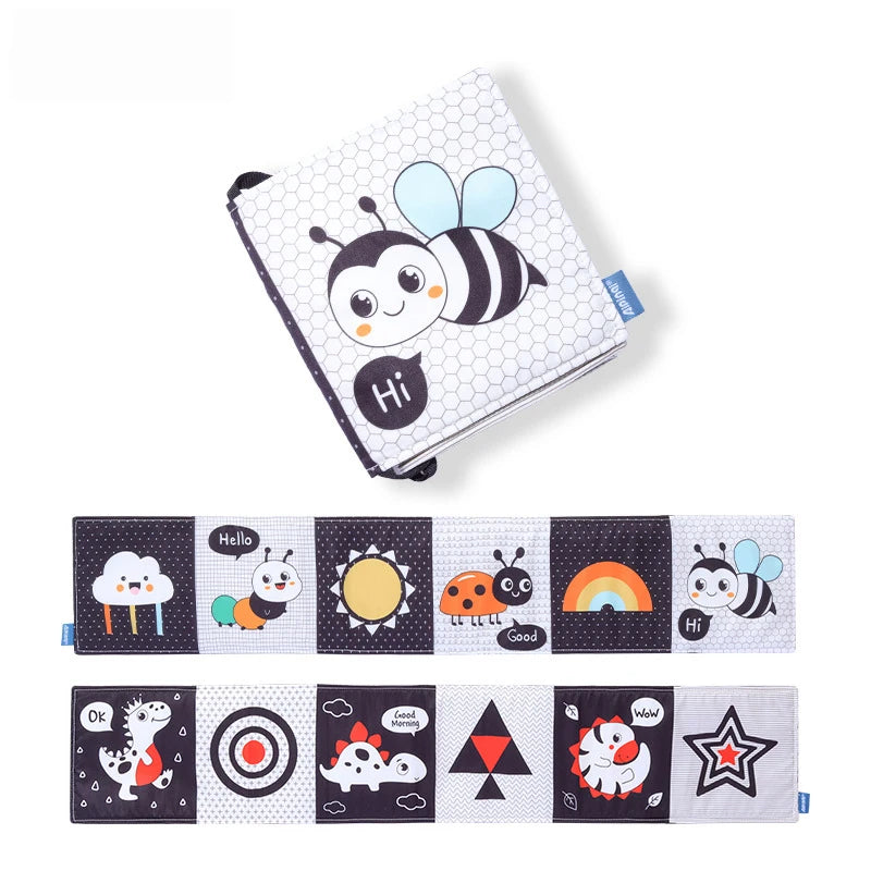 Black & White Montessori Sensory Cloth Book for Newborns (0 - 12 months old)