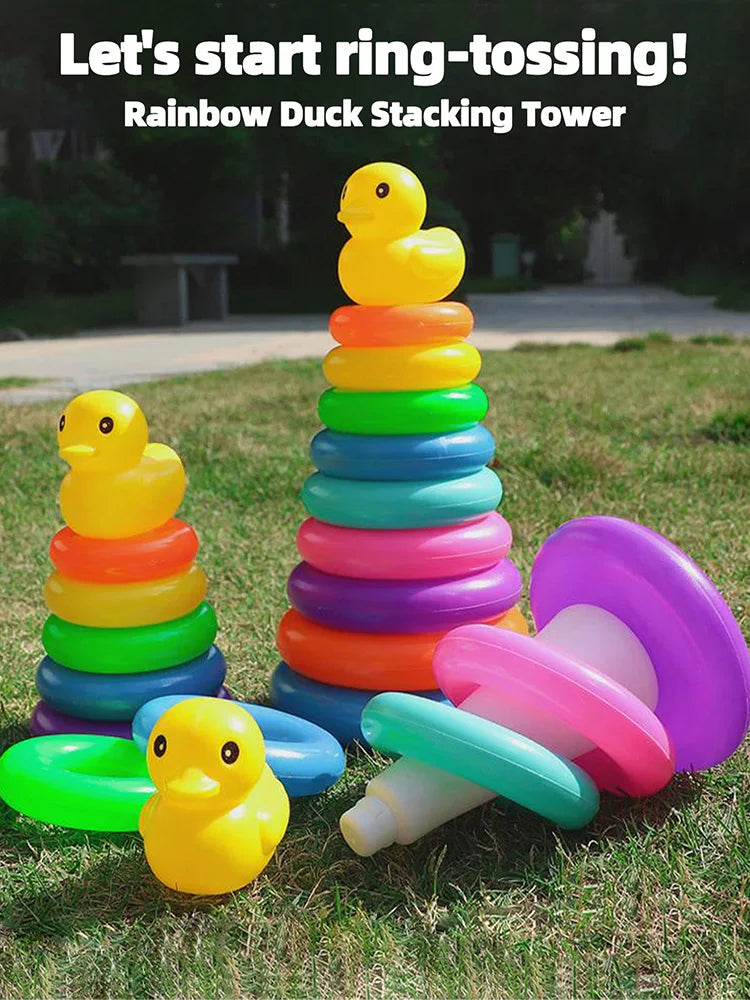 Cute Duck Rainbow Tower Stacked Circle Plastic Toy Toss Interactive Game Birthday Gift for Kids