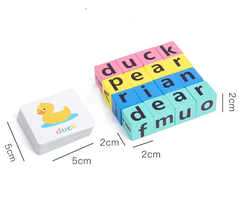 Montessori Wooden Word Spelling & Alphabet Learning Game for Preschoolers - Interactive Reading & Letter Matching Building Blocks Toy with 40 Flash Cards for Early Vocabulary & Toddler Education